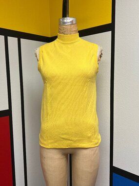 EUC Vintage 1960s Adoria Sleeveless Zip Back Textured Yellow Shirt Medium Japan